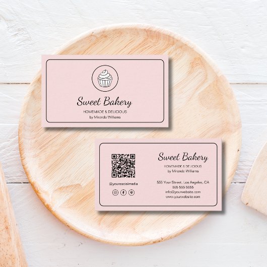 Carte De Visite Code QR Logo de Boulangerie Moderne Rose