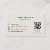 Carte De Visite Code QR Logo de Designer d'Intérieur Beige Neutre (Dos)