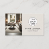 Carte De Visite Code QR Logo de Designer d'Intérieur Beige Neutre (Devant)