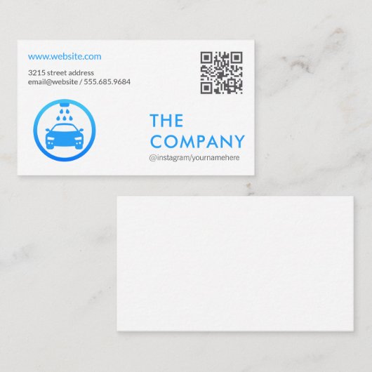 Carte De Visite Code QR | Logo de lavage de voiture (Devant / Derrière)