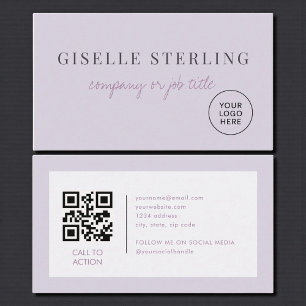 Carte De Visite Code QR Logo de Société Minimaliste Violet Lilas
