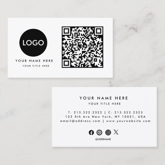 Carte De Visite Code QR Logo d'entreprise (Devant / Derrière)