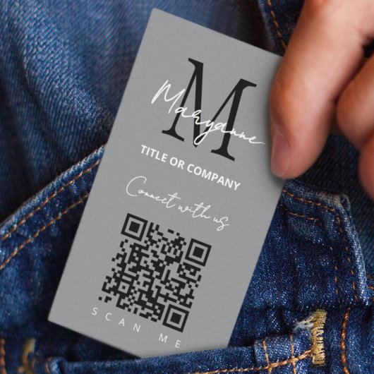 Carte De Visite Code QR Logo d'entreprise gris moderne