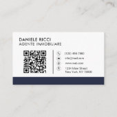 Carte De Visite Code QR Logo d'entreprise | Navy Moderne Professio (Dos)