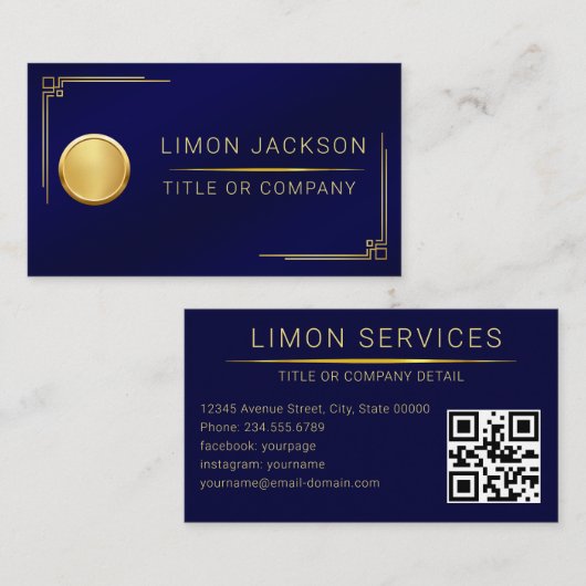 Carte De Visite Code QR Logo d'entreprise | Navy Moderne Professio (Devant / Derrière)