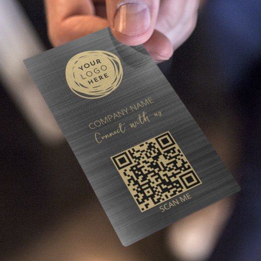 Carte De Visite Code QR Logo d'entreprise Noir Brossé
