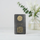 Carte De Visite Code QR Logo d'entreprise Noir Brossé (Debout devant)