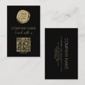 Carte De Visite Code QR Logo d'entreprise Noir Euro (Devant / Derrière)
