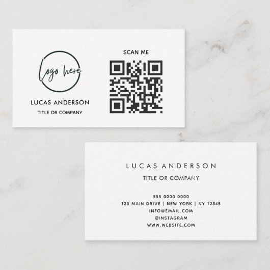 Carte De Visite Code QR Logo d'entreprise | Noir Moderne Professio (Devant / Derrière)