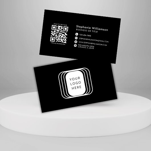 Carte De Visite Code QR Logo d'entreprise Noir Moderne Professionn