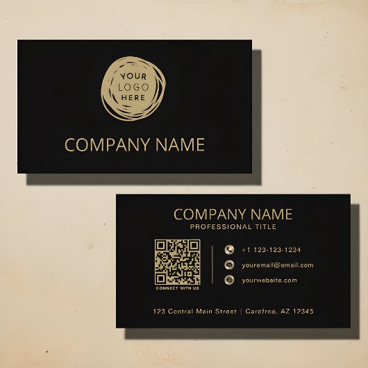 Carte De Visite Code QR Logo d'entreprise Noir Or
