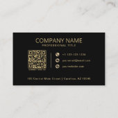 Carte De Visite Code QR Logo d'entreprise Noir Or (Dos)