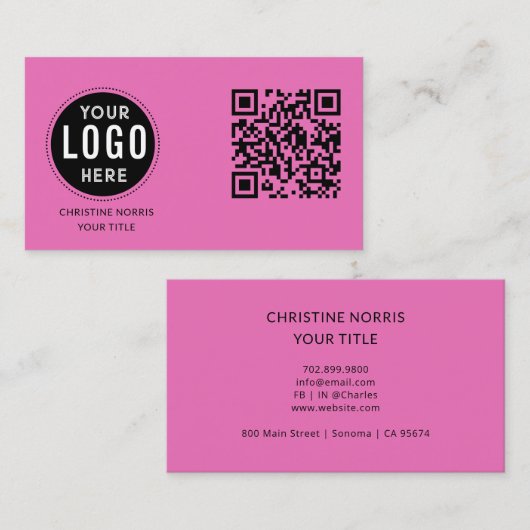 Carte De Visite Code QR Logo d'entreprise | Rose Chaud Moderne (Devant / Derrière)
