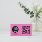 Carte De Visite Code QR Logo d'entreprise | Rose Chaud Moderne (Debout devant)