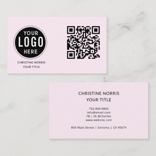 Carte De Visite Code QR Logo d'entreprise | Rose Moderne (Devant / Derrière)