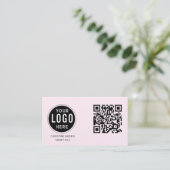 Carte De Visite Code QR Logo d'entreprise | Rose Moderne (Debout devant)