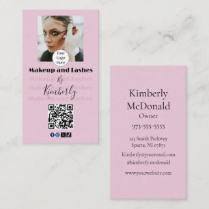 Carte De Visite Code QR Logo Écriture Rose Pâle Photo Maquillage/C