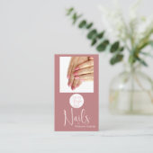 Carte De Visite Code QR Logo Écriture Rose Rose Salon de Manucure (Debout devant)