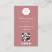 Carte De Visite Code QR Logo Écriture Rose Rose Salon de Manucure (Dos)