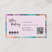 Carte De Visite Code QR & Logo Élégant Agate arc-en-ciel paillette (Dos)