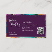 Carte De Visite Code QR & Logo Élégant Agate arc-en-ciel paillette (Dos)