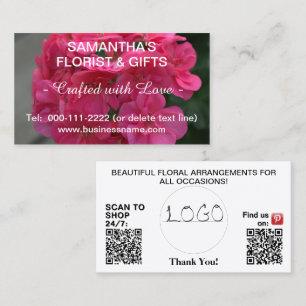 Carte De Visite Code QR Logo Entreprise Géranium Rose 3,5 x 2,0