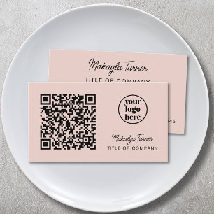 Carte De Visite Code QR Logo Entreprise Moderne Professionnel Rose