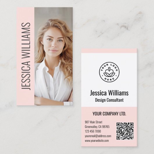 Carte De Visite Code QR Logo Entreprise Moderne Professionnel Rose (Devant / Derrière)