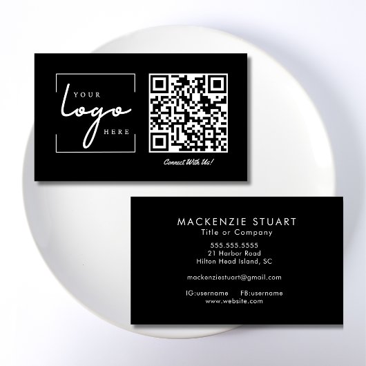 Carte De Visite Code QR Logo Entreprise Noir Moderne Professionnel