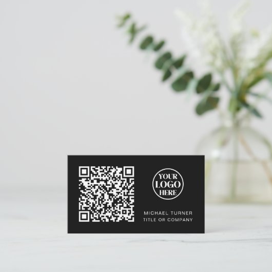 Carte De Visite Code QR Logo Entreprise Noir Professionnel Moderne (Debout devant)