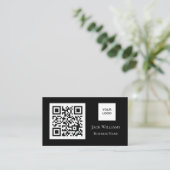 Carte De Visite Code QR Logo Entreprise Noir Professionnel Moderne (Debout devant)