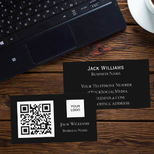 Carte De Visite Code QR Logo Entreprise Noir Professionnel Moderne