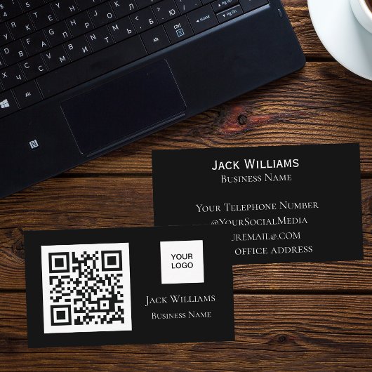 Carte De Visite Code QR Logo Entreprise Noir Professionnel Moderne