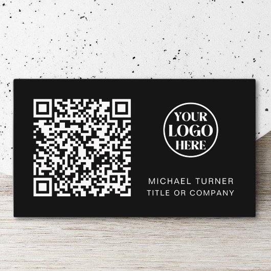 Carte De Visite Code QR Logo Entreprise Noir Professionnel Moderne