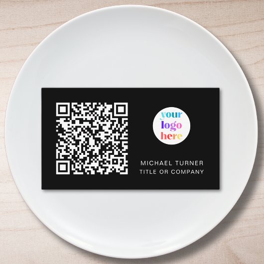 Carte De Visite Code QR Logo Entreprise Professionnel Moderne Noir