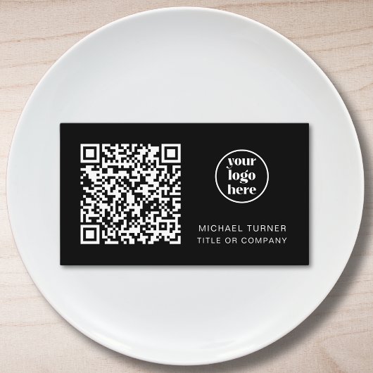 Carte De Visite Code QR Logo Entreprise Professionnel Moderne Noir
