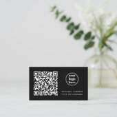 Carte De Visite Code QR Logo Entreprise Professionnel Moderne Noir (Debout devant)
