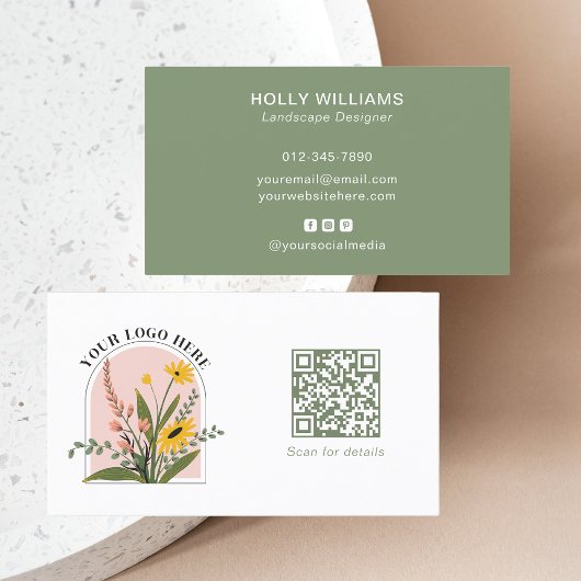 Carte De Visite Code QR Logo Entreprise Vert Moderne