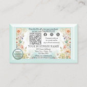 Carte De Visite Code QR Logo Floral Boho Merci pour votre commande (Dos)