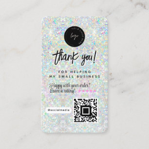 Carte De Visite Code QR & Logo Holographique Paillettes Merci