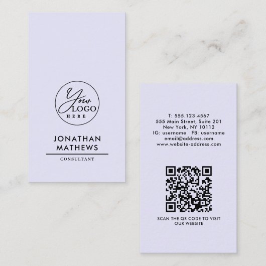 Carte De Visite Code QR Logo Lavande Générique Professionnel (Devant / Derrière)