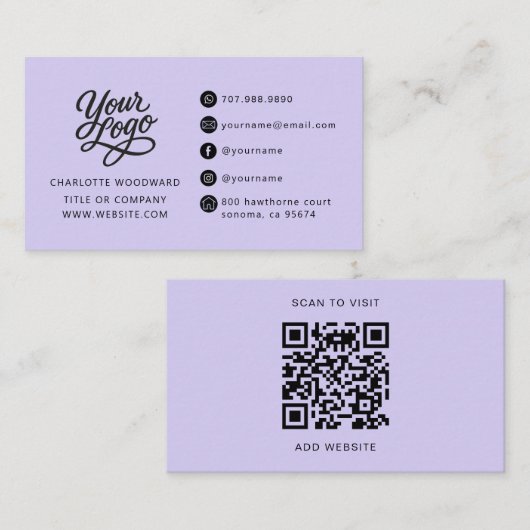 Carte De Visite Code QR Logo Lavande Professionnel (Devant / Derrière)