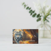 Carte De Visite Code QR Logo Loup Pleine Lune Chaman (Debout devant)