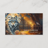 Carte De Visite Code QR Logo Loup Pleine Lune Chaman (Devant)
