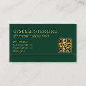 Carte De Visite Code QR Logo Luxe Vert Or (Dos)