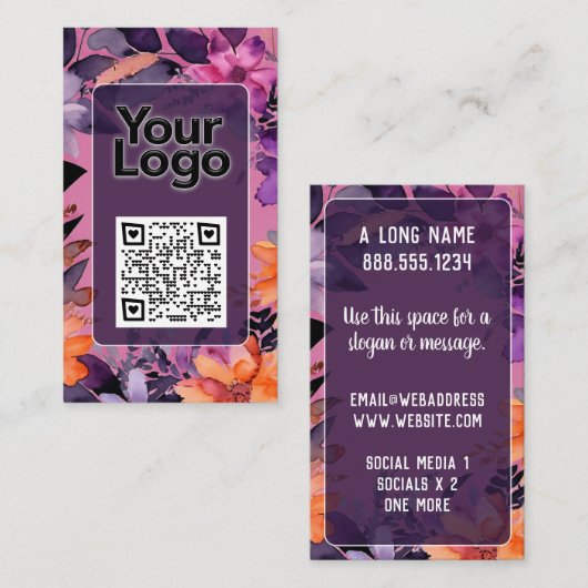 Carte De Visite Code QR Logo Lys Orange Rose Violet (Devant / Derrière)