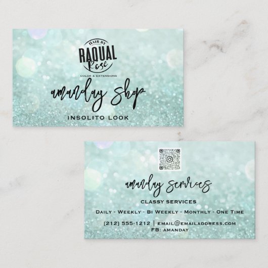 Carte De Visite Code QR Logo Maillot vert de maquillage (Devant / Derrière)