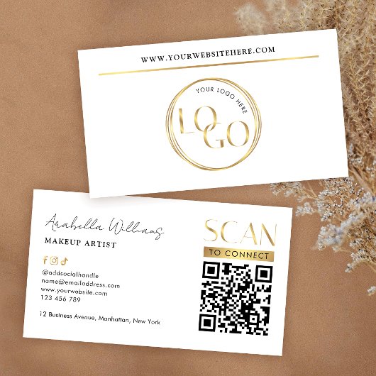 Carte De Visite Code QR Logo Makeup Beauté Salon Or Moderne