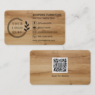 Carte De Visite Code QR Logo Médias Sociaux Menuiserie Bois Modern