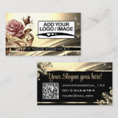 Carte De Visite Code QR Logo Modèle Deluxe Rose d'or Luxe (Devant / Derrière)